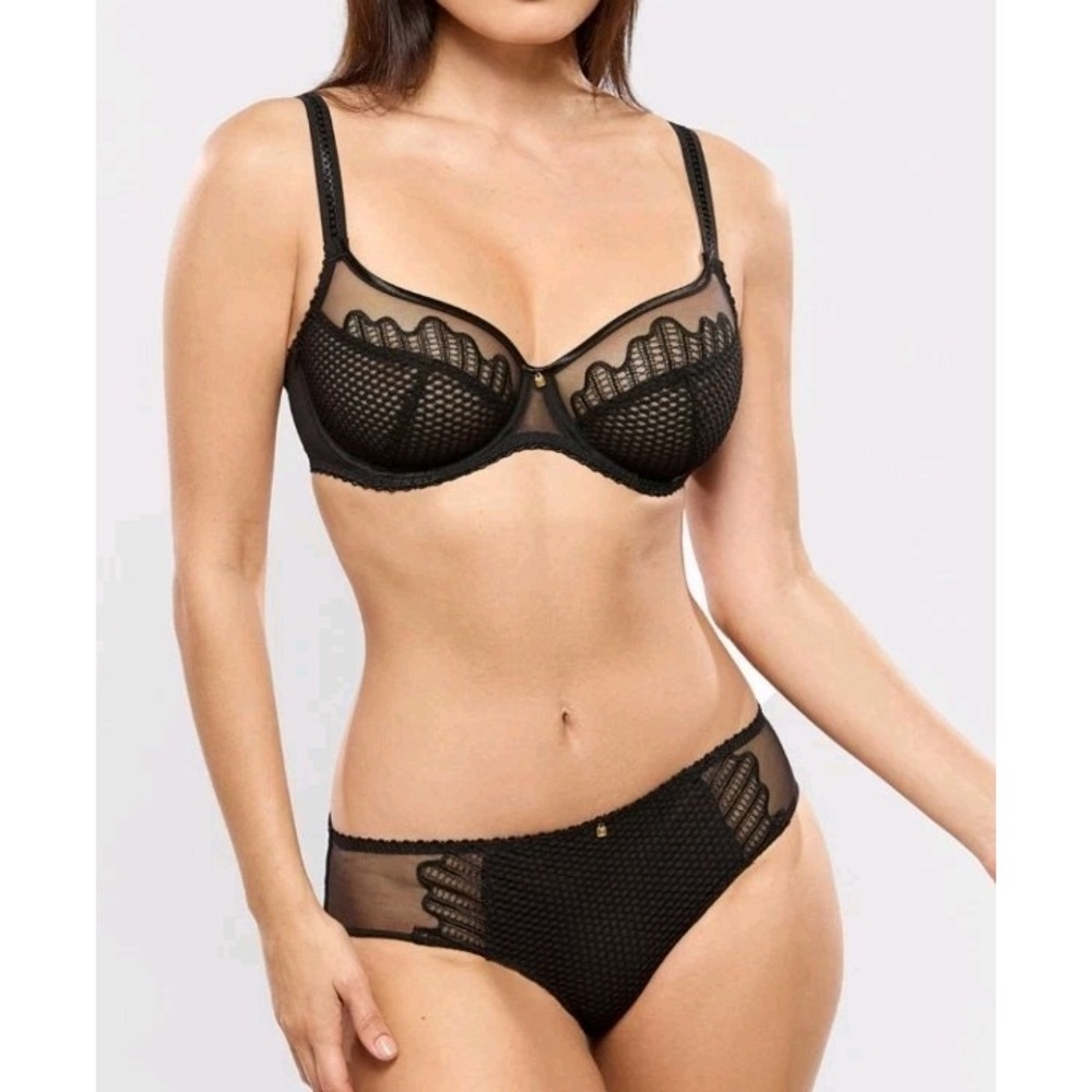 Empriente Luna Mesh Bra Size 30F Black Adjustable Strap Lace